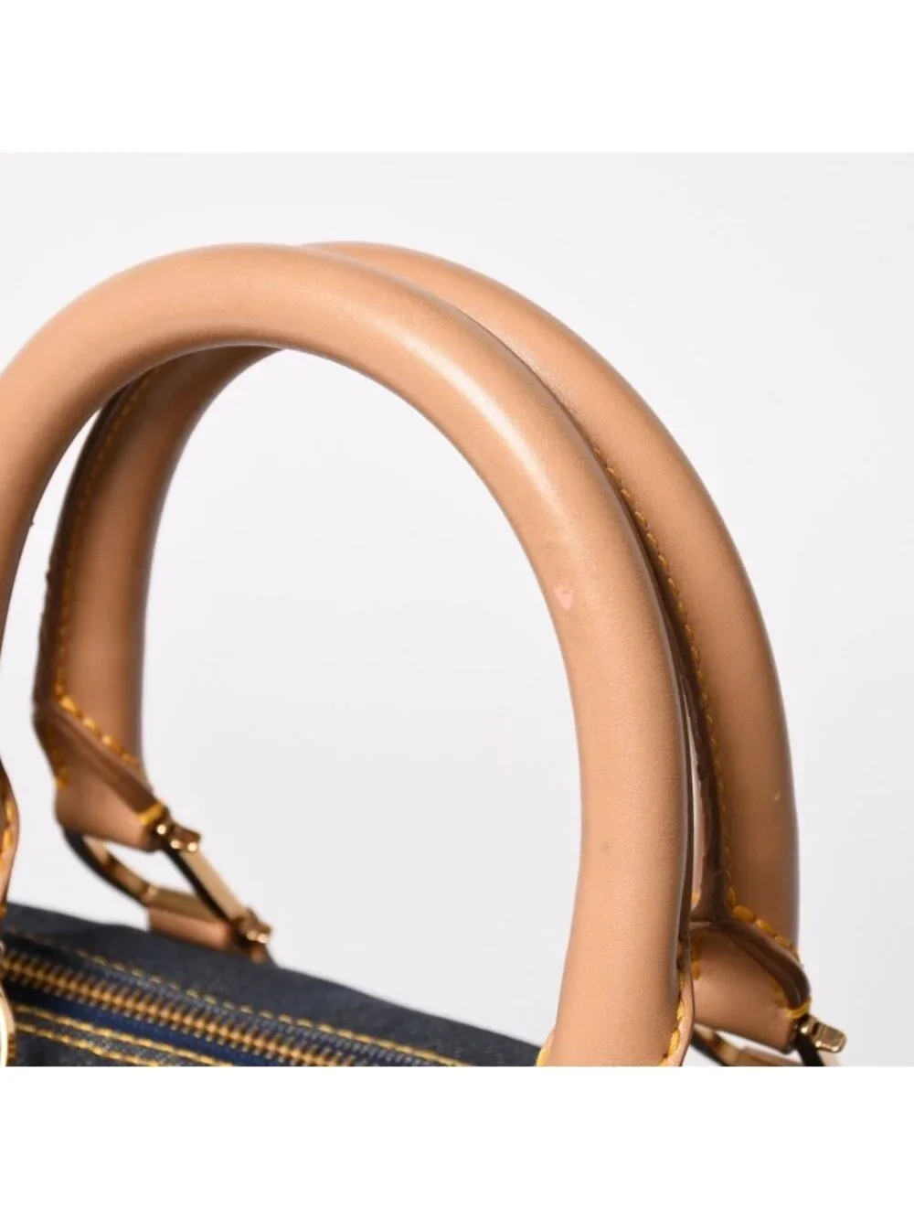 Dior Trotter Handbag Denim 35 Boston Gold